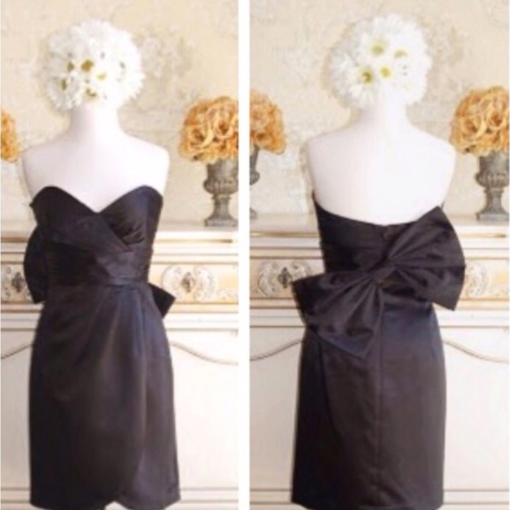 Milly Satin Little Black Dress Strapless Large Back Bow